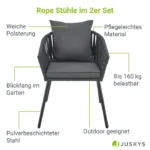2er-Set Rope Gartenstühle Inkl. Kissen Dunkelgrau – Bild 3